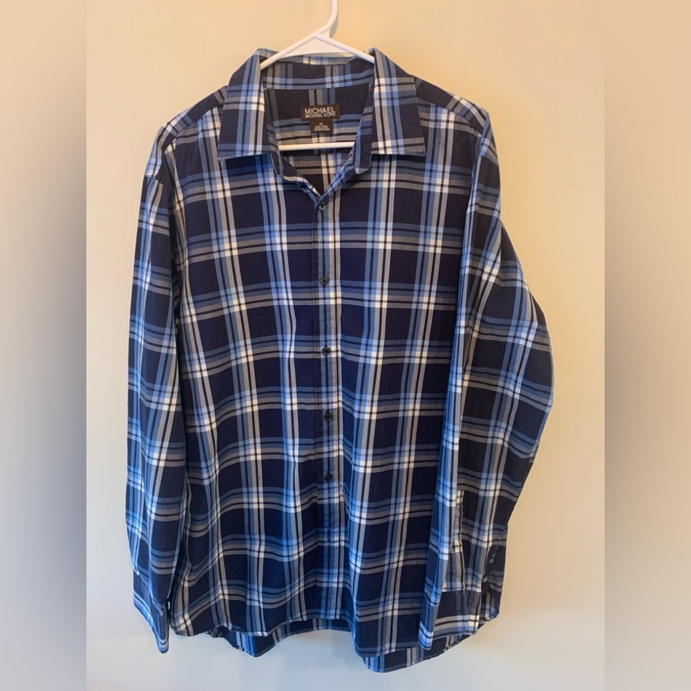 MICHAEL Michael Kors Navy and Light Blue Plaid Button-Down Shirt